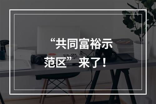 “共同富裕示范区”来了！