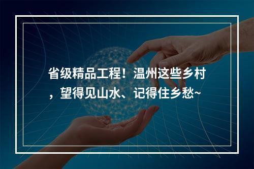 省级精品工程！温州这些乡村，望得见山水、记得住乡愁~