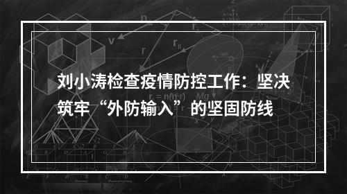 刘小涛检查疫情防控工作：坚决筑牢“外防输入”的坚固防线