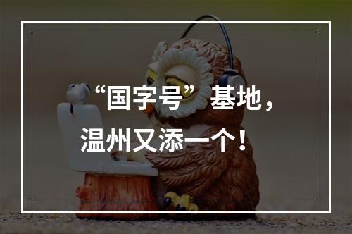 “国字号”基地，温州又添一个！