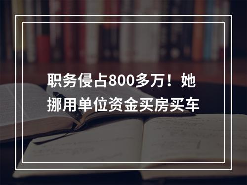 职务侵占800多万！她挪用单位资金买房买车