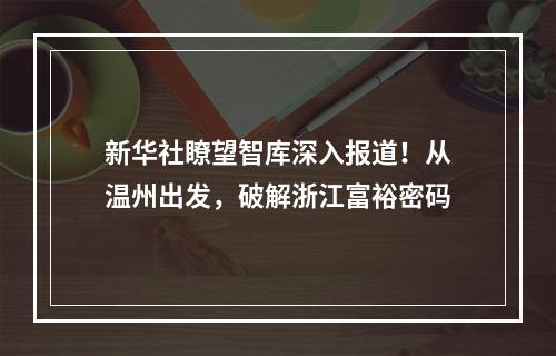 新华社瞭望智库深入报道！从温州出发，破解浙江富裕密码