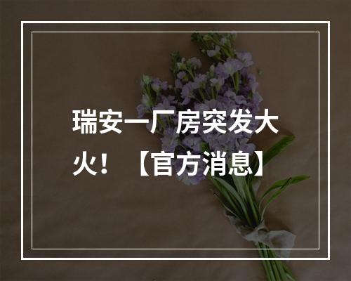 瑞安一厂房突发大火！【官方消息】