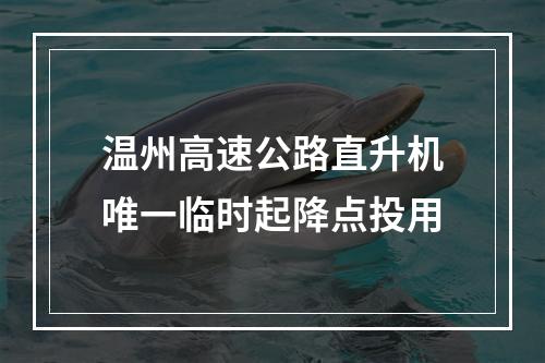 温州高速公路直升机唯一临时起降点投用