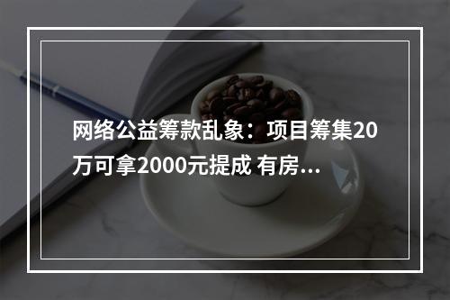 网络公益筹款乱象：项目筹集20万可拿2000元提成 有房有车并不影响网上筹款