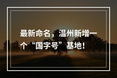 最新命名，温州新增一个“国字号”基地！