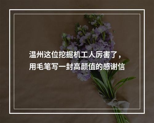 温州这位挖掘机工人厉害了，用毛笔写一封高颜值的感谢信