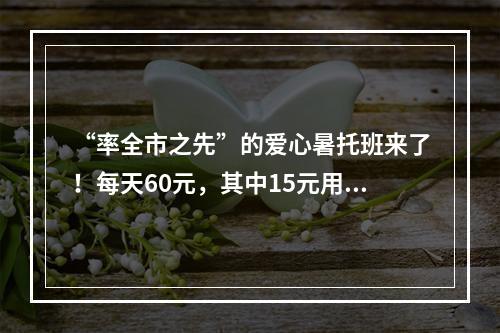 “率全市之先”的爱心暑托班来了！每天60元，其中15元用于午餐