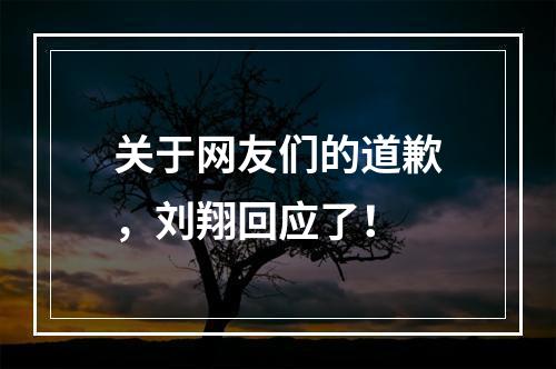 关于网友们的道歉，刘翔回应了！