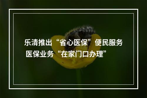 乐清推出“省心医保”便民服务 医保业务“在家门口办理”