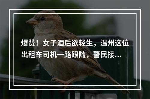 爆赞！女子酒后欲轻生，温州这位出租车司机一路跟随，警民接力…