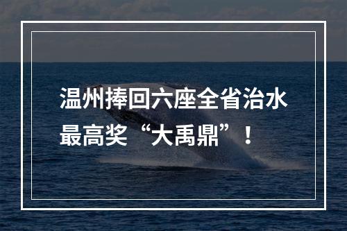 温州捧回六座全省治水最高奖“大禹鼎”！