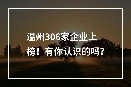 温州306家企业上榜！有你认识的吗？