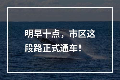 明早十点，市区这段路正式通车！
