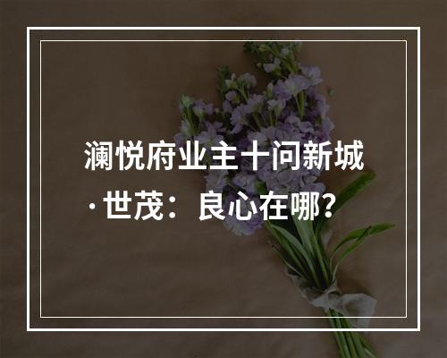澜悦府业主十问新城·世茂：良心在哪？