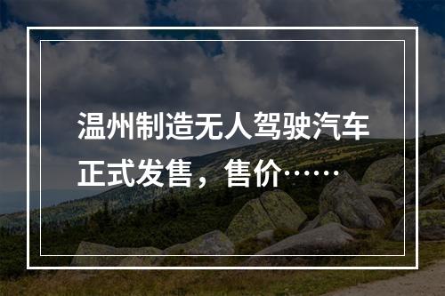 温州制造无人驾驶汽车正式发售，售价……