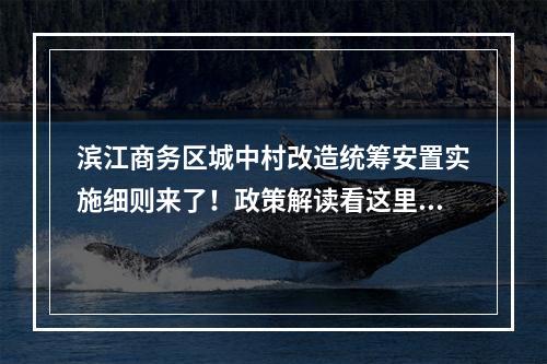 滨江商务区城中村改造统筹安置实施细则来了！政策解读看这里…