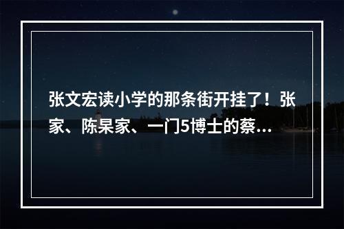 张文宏读小学的那条街开挂了！张家、陈杲家、一门5博士的蔡家……“天才” ...