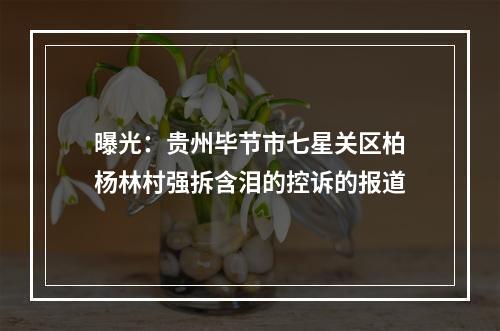 曝光：贵州毕节市七星关区柏杨林村强拆含泪的控诉的报道