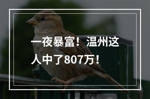一夜暴富！温州这人中了807万！
