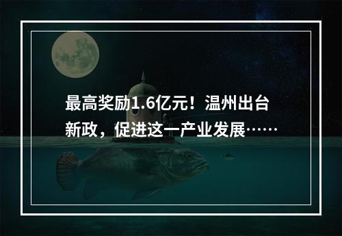 最高奖励1.6亿元！温州出台新政，促进这一产业发展……
