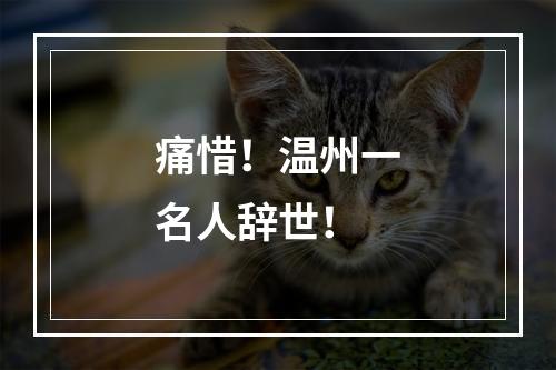 痛惜！温州一名人辞世！