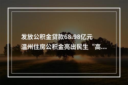 发放公积金贷款68.98亿元 温州住房公积金亮出民生“高分报表”
