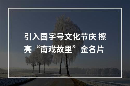 引入国字号文化节庆 擦亮“南戏故里”金名片