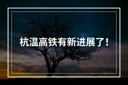 杭温高铁有新进展了！