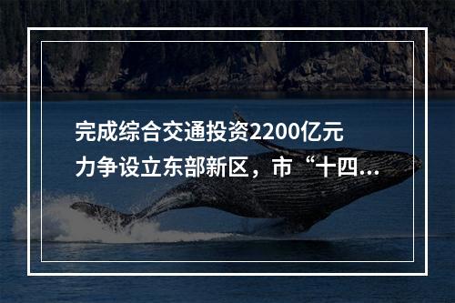 完成综合交通投资2200亿元 力争设立东部新区，市“十四五”规划发布 释放众多重磅消息