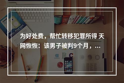 为好处费，帮忙转移犯罪所得 天网恢恢：该男子被判9个月，罚3000元