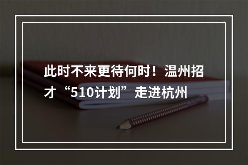 此时不来更待何时！温州招才“510计划”走进杭州