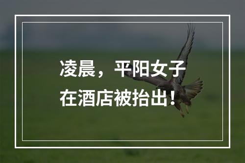 凌晨，平阳女子在酒店被抬出！