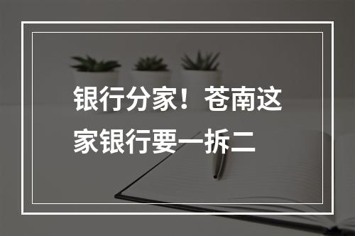 银行分家！苍南这家银行要一拆二