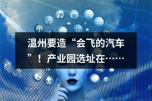温州要造“会飞的汽车”！产业园选址在……