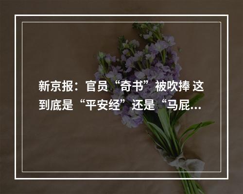 新京报：官员“奇书”被吹捧 这到底是“平安经”还是“马屁经”？