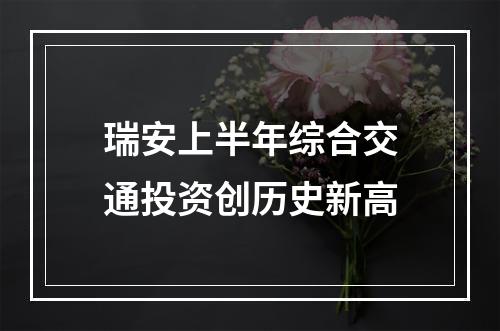 瑞安上半年综合交通投资创历史新高