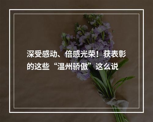 深受感动、倍感光荣！获表彰的这些“温州骄傲”这么说
