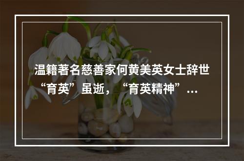 温籍著名慈善家何黄美英女士辞世“育英”虽逝，“育英精神”长青