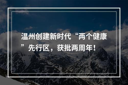 温州创建新时代“两个健康”先行区，获批两周年！