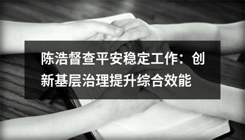 陈浩督查平安稳定工作：创新基层治理提升综合效能