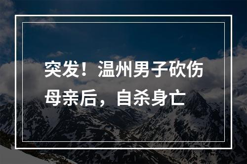 突发！温州男子砍伤母亲后，自杀身亡