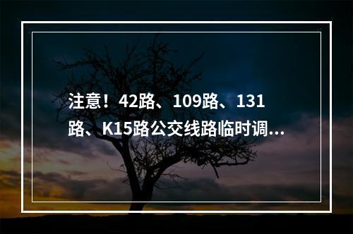 注意！42路、109路、131路、K15路公交线路临时调整！