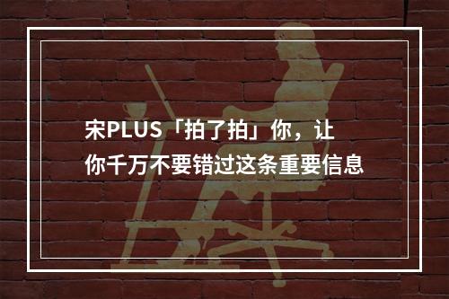 宋PLUS「拍了拍」你，让你千万不要错过这条重要信息