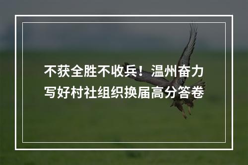 不获全胜不收兵！温州奋力写好村社组织换届高分答卷