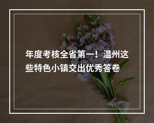 年度考核全省第一！温州这些特色小镇交出优秀答卷