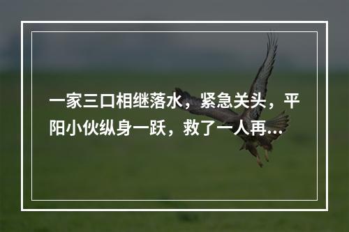一家三口相继落水，紧急关头，平阳小伙纵身一跃，救了一人再一人！不幸的是 ...