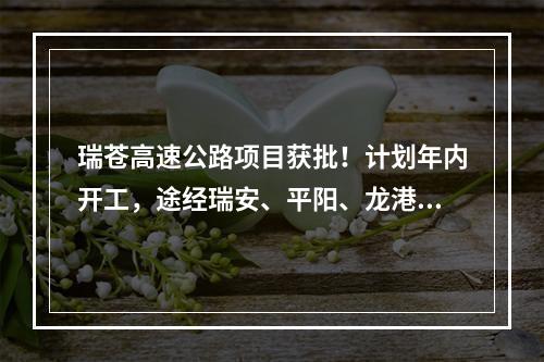 瑞苍高速公路项目获批！计划年内开工，途经瑞安、平阳、龙港、苍南