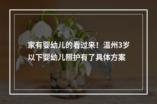 家有婴幼儿的看过来！温州3岁以下婴幼儿照护有了具体方案