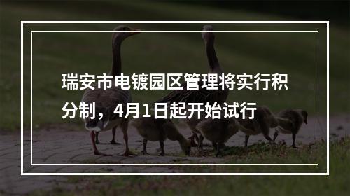 瑞安市电镀园区管理将实行积分制，4月1日起开始试行